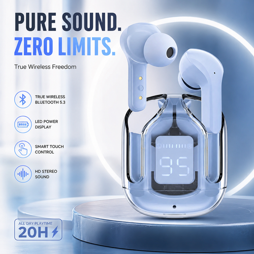 A31 Wireless Bluetooth 5.3 Earbuds with Smart Touch Control, LED Power Display